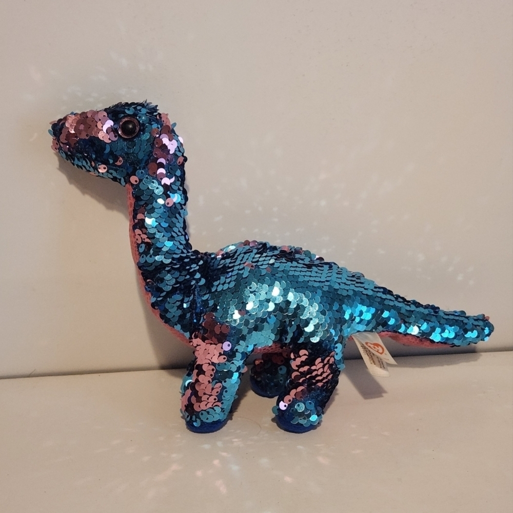 7” Reversible Sequin Ty Long Neck Dinosaur Tremor Plush